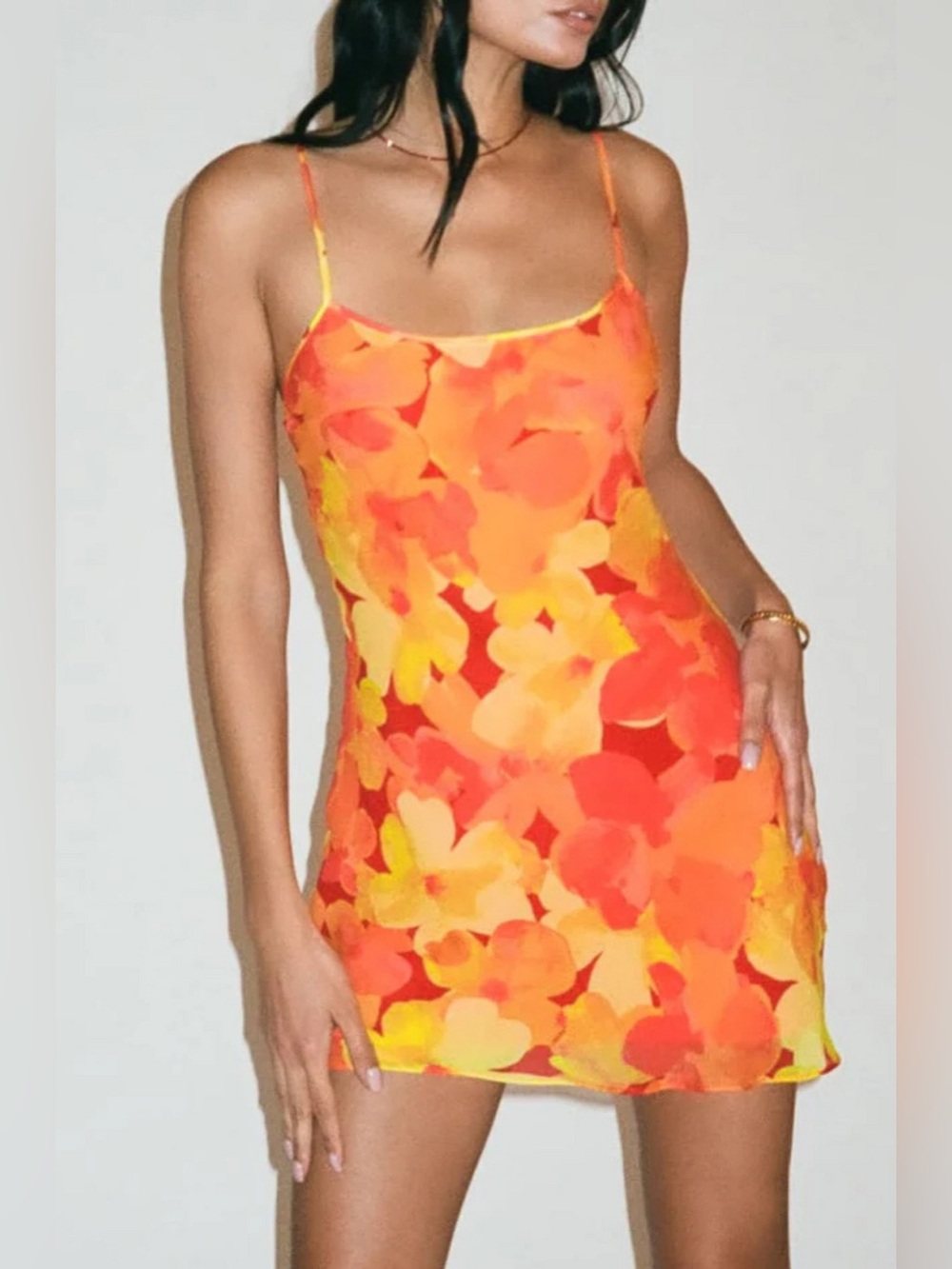 NWT Rumored Vintage Slip Dress Tropical Resort Mini Orange Yellow Floral Small